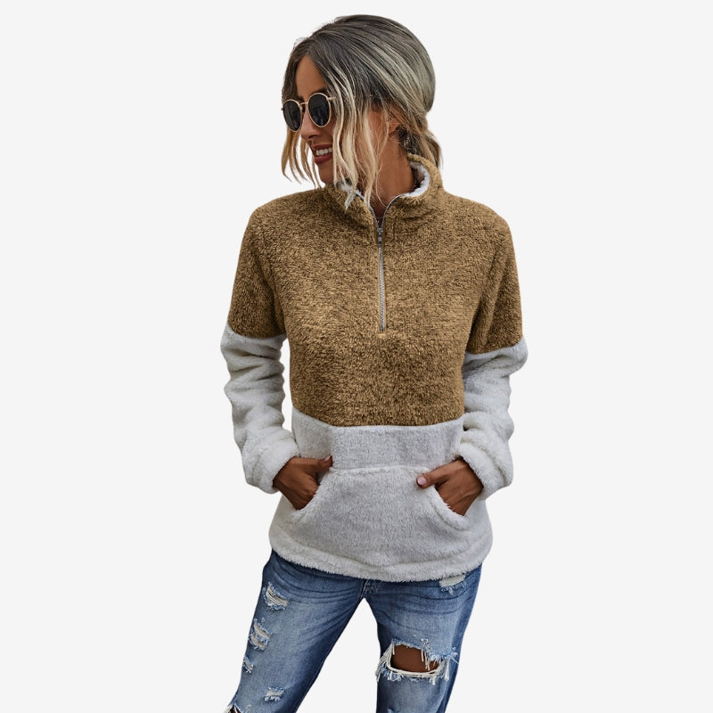 Sophia – Long Sleeve Sweater With Standup Collar And Pockets