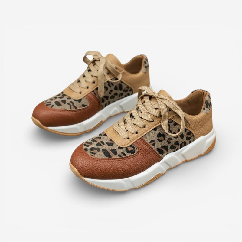 Mia – Round Toe Shoes With Leopard Pattern And Adjustable Laces