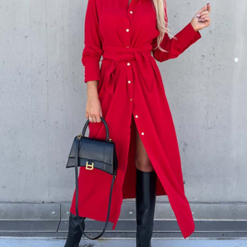 Hazel – Overhemdjurk met lange mouwen split aan de zijkant en overhemdkraag met knopen Velani