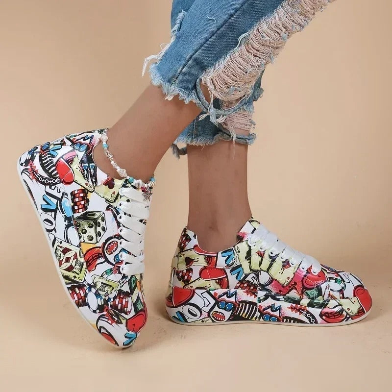 Aria – Sneakers with Painted Graffiti and Lace Up Design