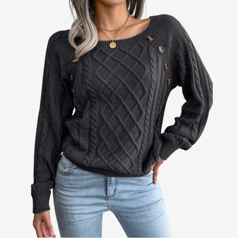 Lila – Long Sleeve Sweater with Zigzag Pattern and Button Detail