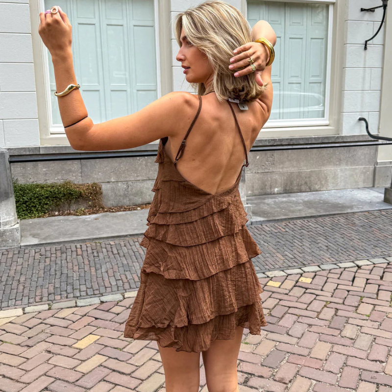 Asymmetrical Mini Dress with Layered Ruffles