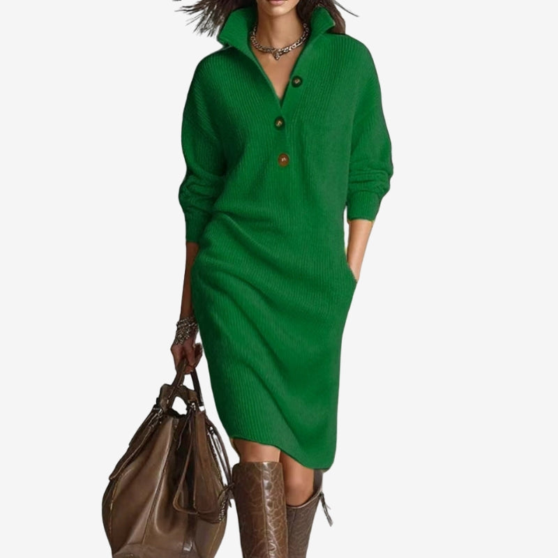 Arlena – Long Sleeve Sweater with Stand Up Collar and Button