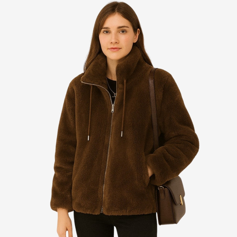 Nora – Long Sleeved Jacket with Zipper Closure and Stand Up Collar