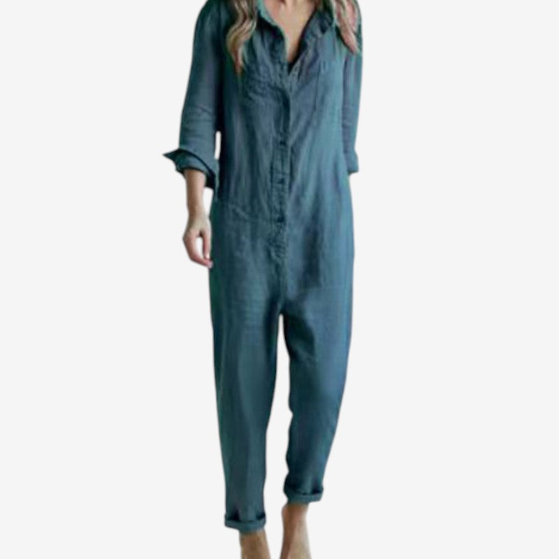Emily – Jumpsuit met lange mouwen, kraag en meerdere zakken Velani
