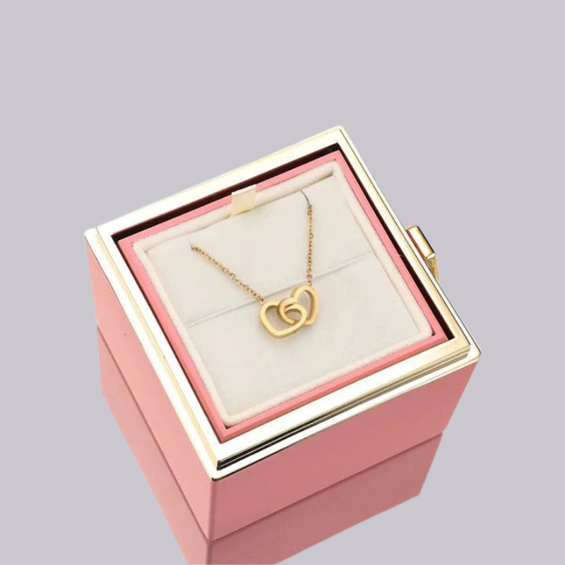 Rose Box with Heart Pendant Necklace