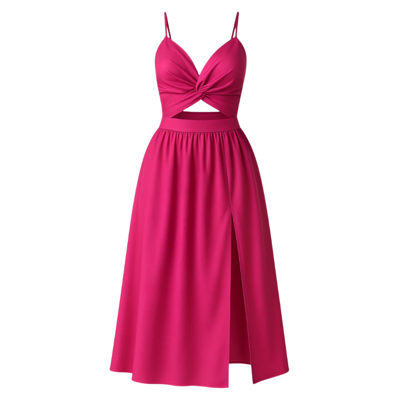 Abigail – Midi Jurk met Dunne Bandjes Zijsplit en Mouwloos Ontwerp Velani