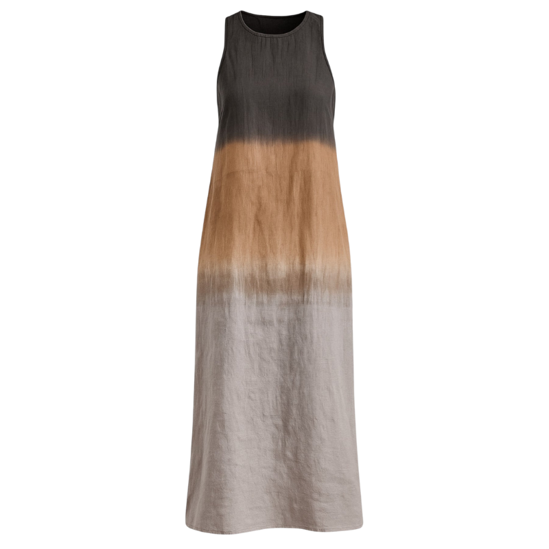 Juliette – Lange Mouwloze A-Lijn Jurk met Ronde Hals en Kleurverloop Print Velani