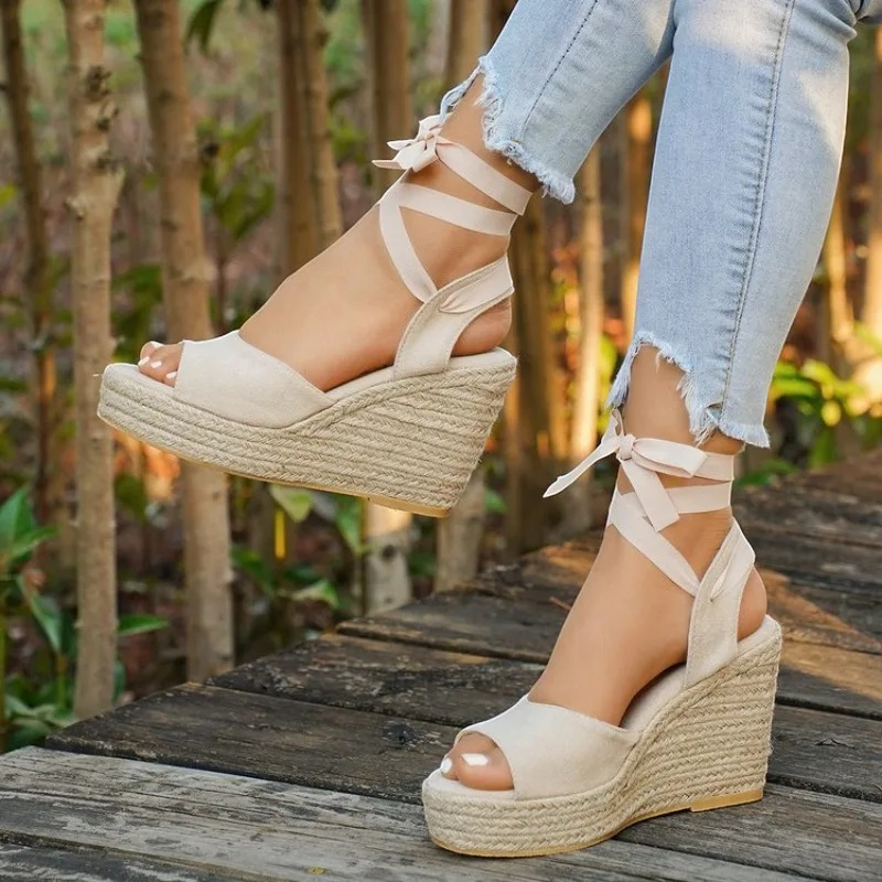 Women's Stylish Open Toe Ribbon Wrap Sandals