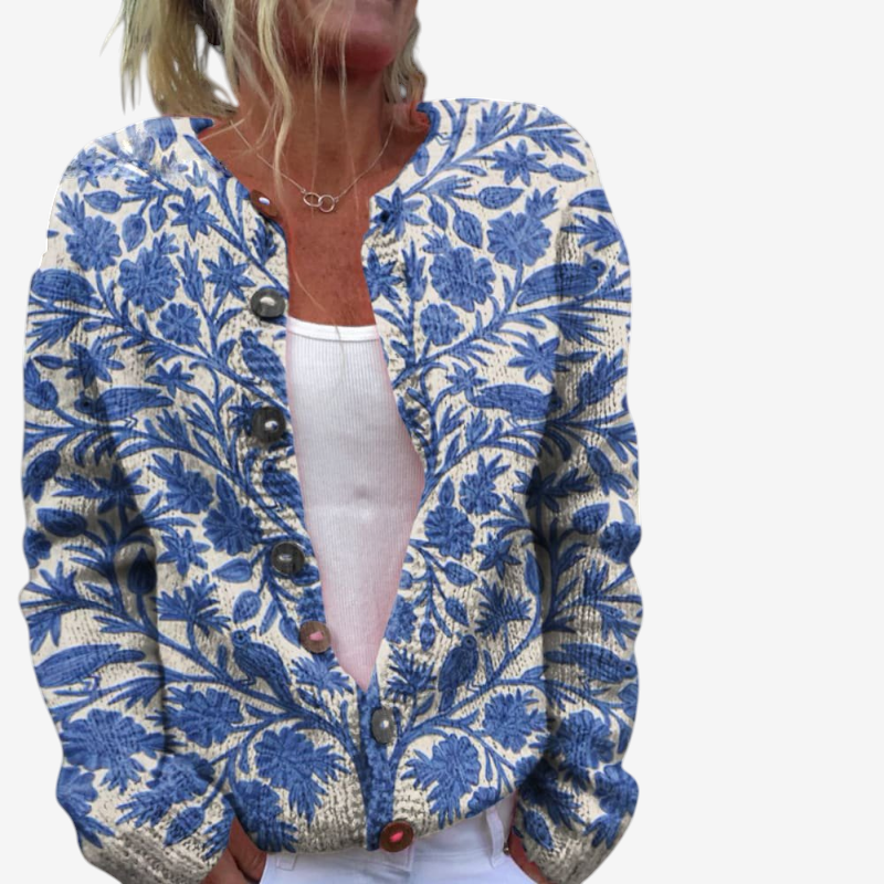 Floral O Neck Knit Pullover for Women