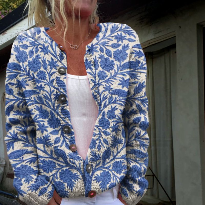 Floral O Neck Knit Pullover for Women