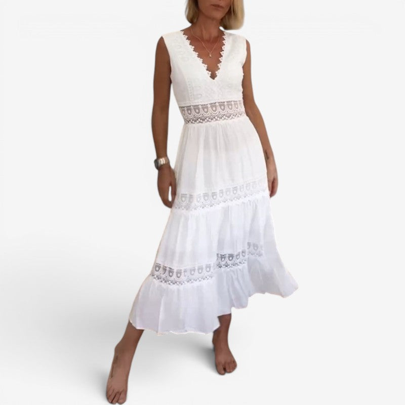 Women’s Midi Dress Sleeveless V Neck