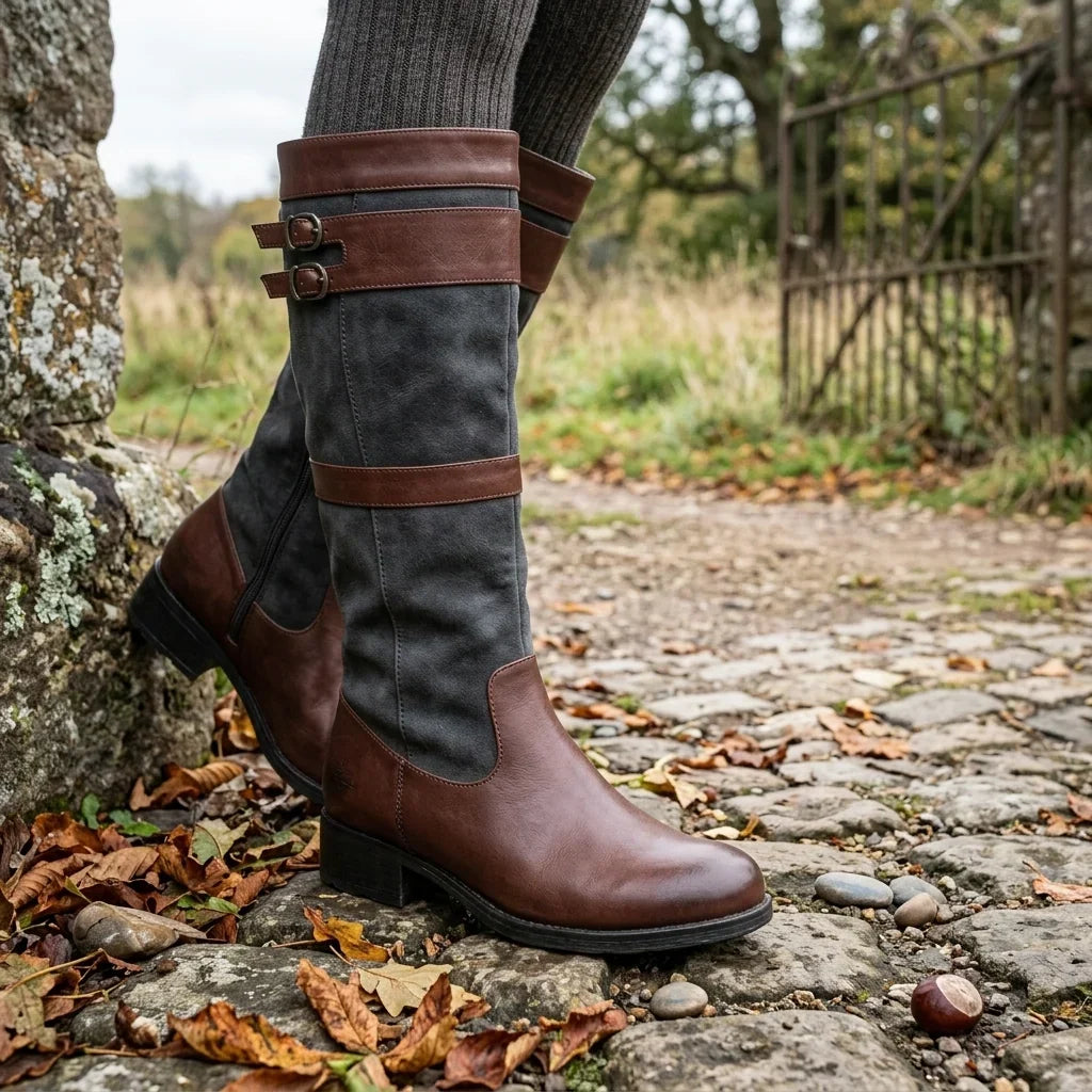 Vogue - Women’s Knee-High Boots with Buckles and Zipper