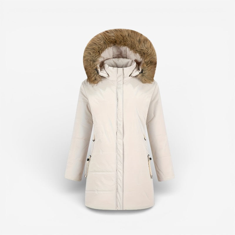 Yara – Long Sleeve Coat with Zipper Closure and Fur Collar