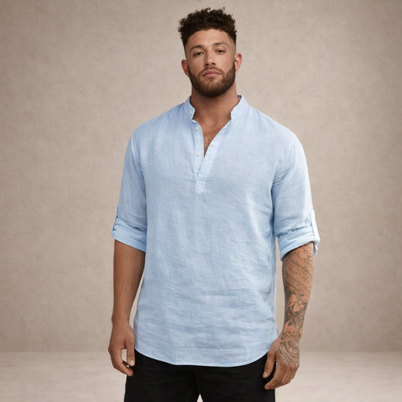 Men's Long Sleeve Shirt with Stand Collar