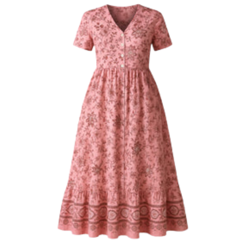 Amelia – Lange Jurk met Korte Mouwen en Bloemenprint Velani