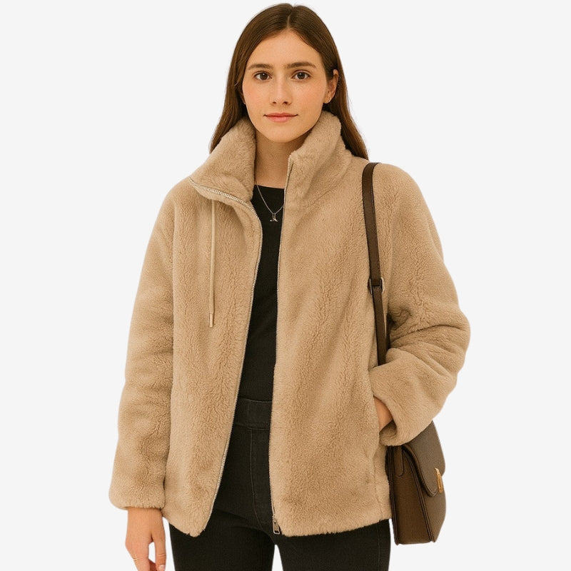 Nora – Long Sleeved Jacket with Zipper Closure and Stand Up Collar