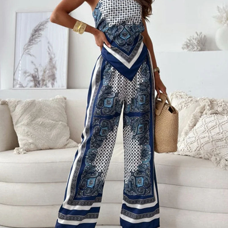 Michelle – Stijlvolle tweedelige set met bedrukte gilet en broek Velani