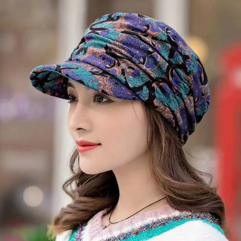 Sienna – Round Cap with Foldable and Floral Pattern