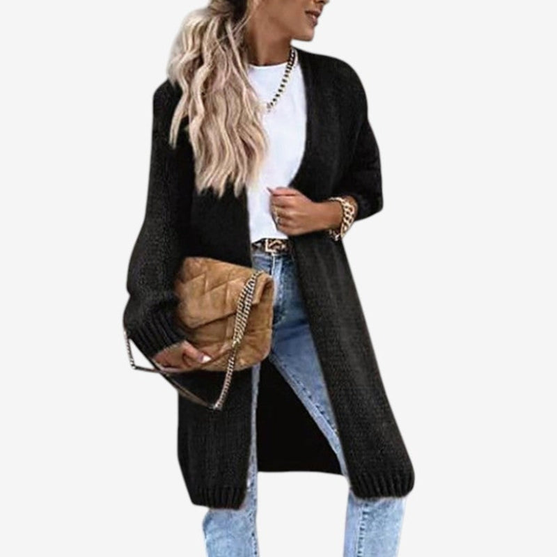 Liana – Long Sleeved Coat with Ribbed Hem Design