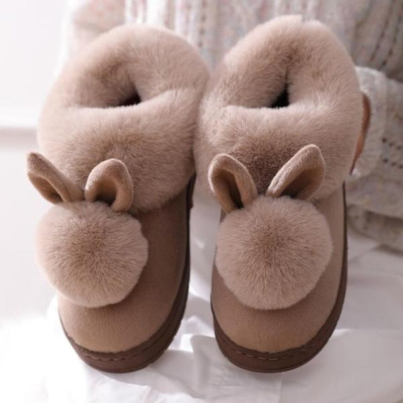 Lily –  Fur Slippers with Round Toe and Rabbit Ear Design