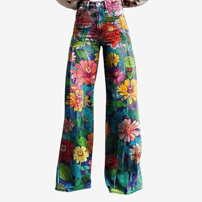 Women's Floral Wide Leg Denim Pants
