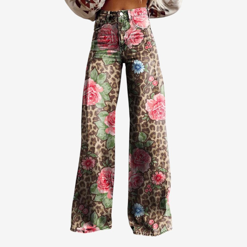 Women's Floral Wide Leg Denim Pants