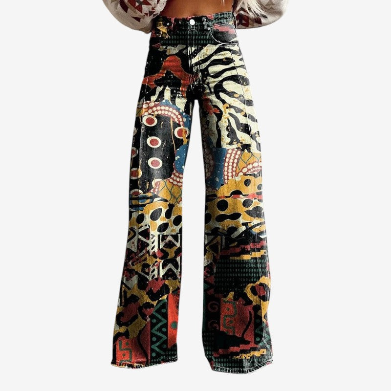 Women's Floral Wide Leg Denim Pants