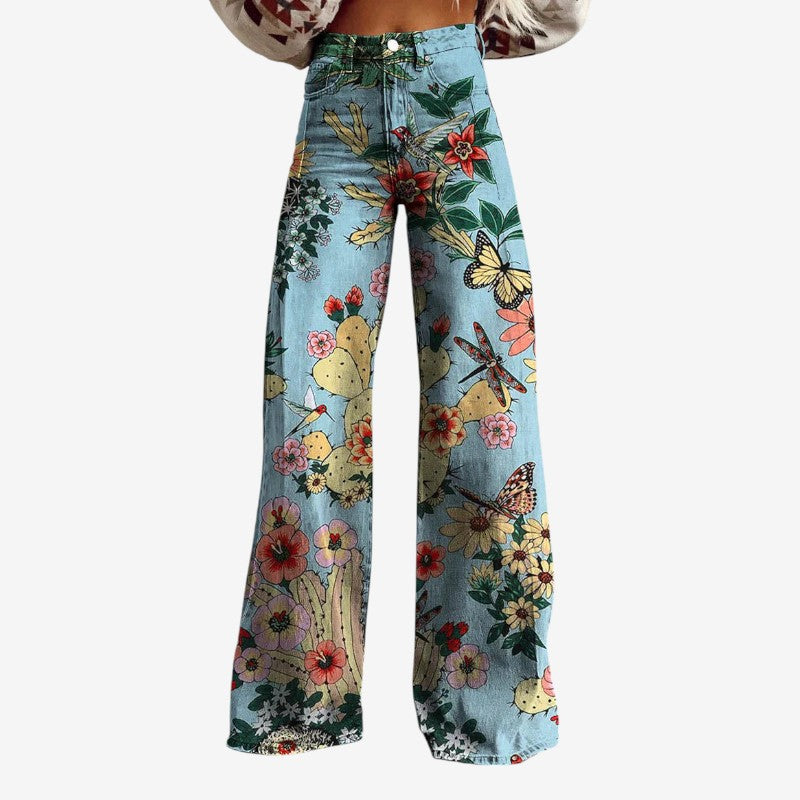 Women's Floral Wide Leg Denim Pants