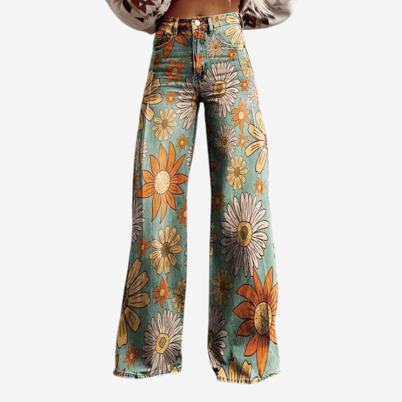 Women's Floral Wide Leg Denim Pants
