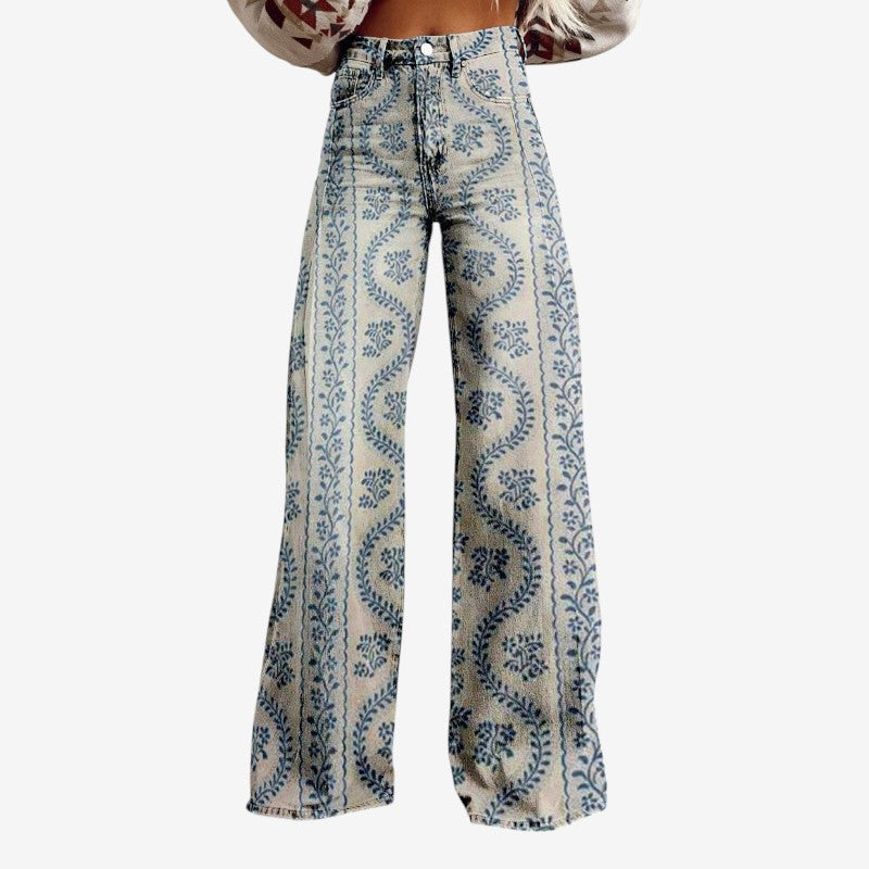 Women's Floral Wide Leg Denim Pants