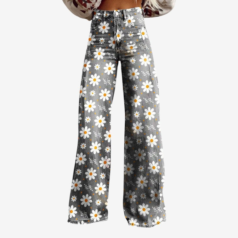 Women's Floral Wide Leg Denim Pants