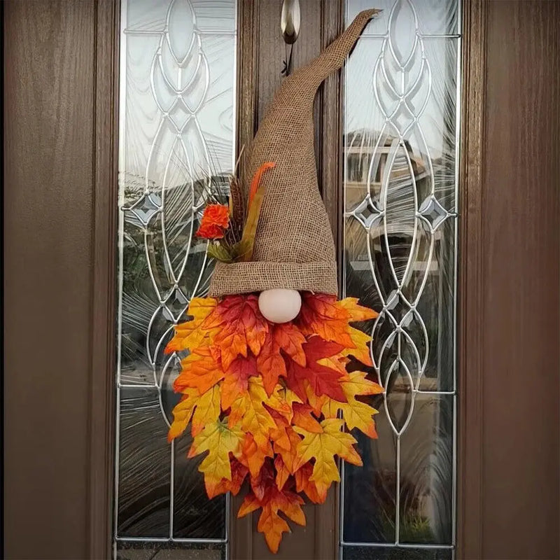 Charming Rustic Gnome Door Hanger with Autumn Leaves
