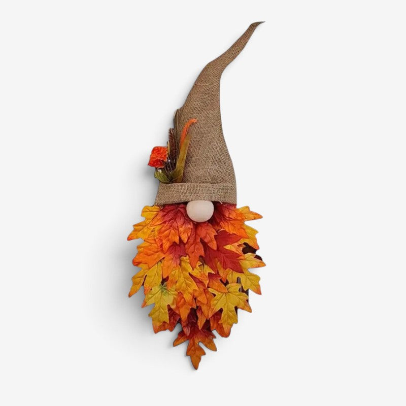 Charming Rustic Gnome Door Hanger with Autumn Leaves