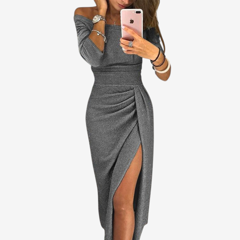 Stylish Off-Shoulder Ruched Midi Dress for Women