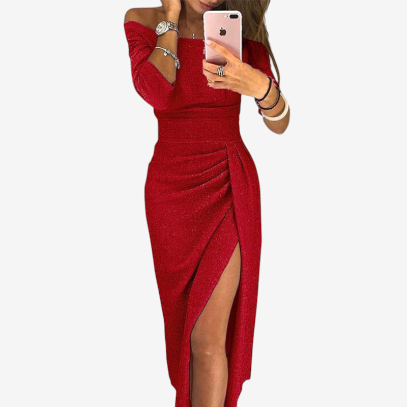 Stylish Off-Shoulder Ruched Midi Dress for Women