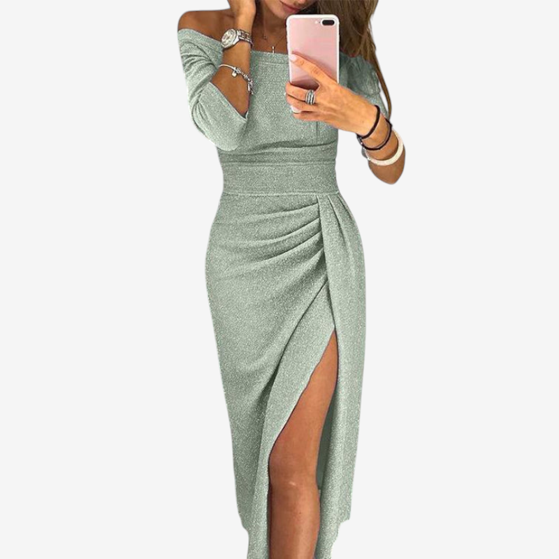 Stylish Off-Shoulder Ruched Midi Dress for Women