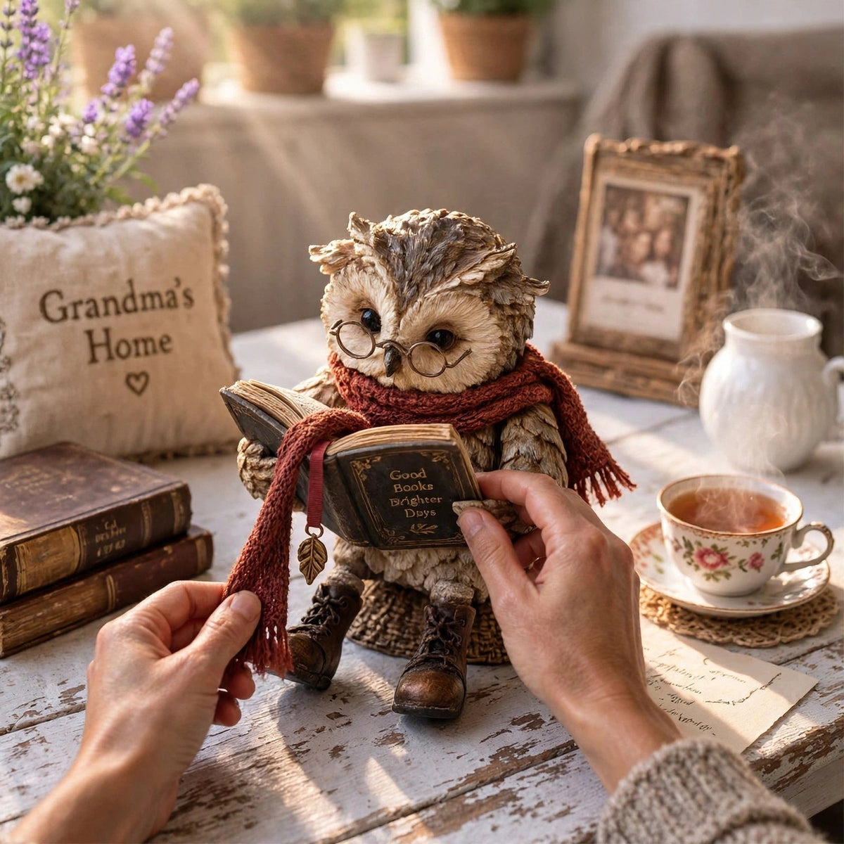 Owlmark - Owl Figurine with Book for Interior Decoration