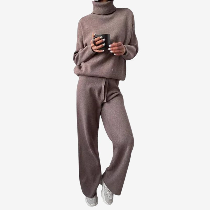 Women Two Piece Set Turtleneck Top & Matching Pants Relaxed Fi
