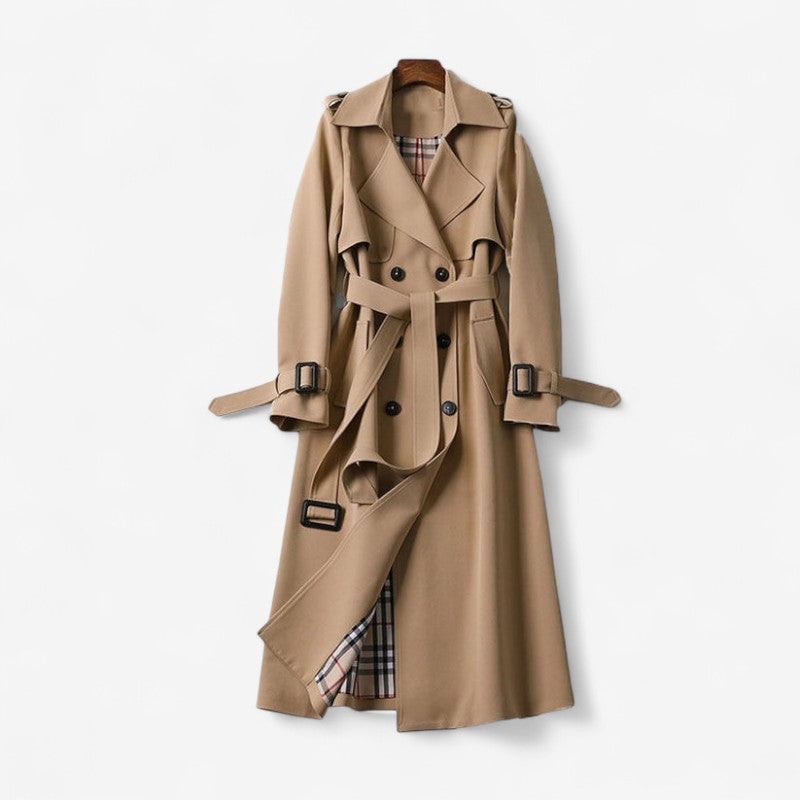 Sarah – Lange Trenchcoat met Ceintuur Knopensluiting en Lange Mouwen Velani