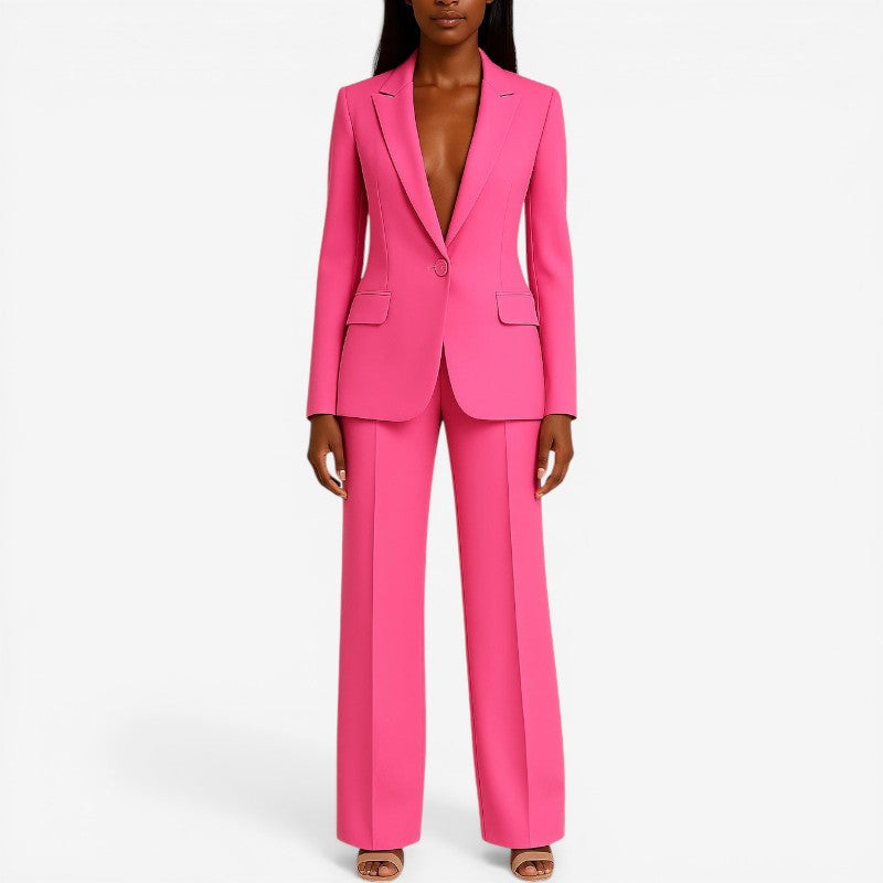 Women's Slim-Fit Blazer with Long Sleeve Pants Suit Set