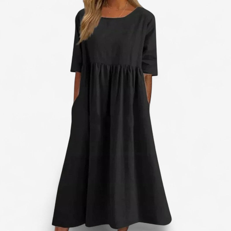 Olivia – Losvallende Lange Jurk met Korte Mouwen Velani