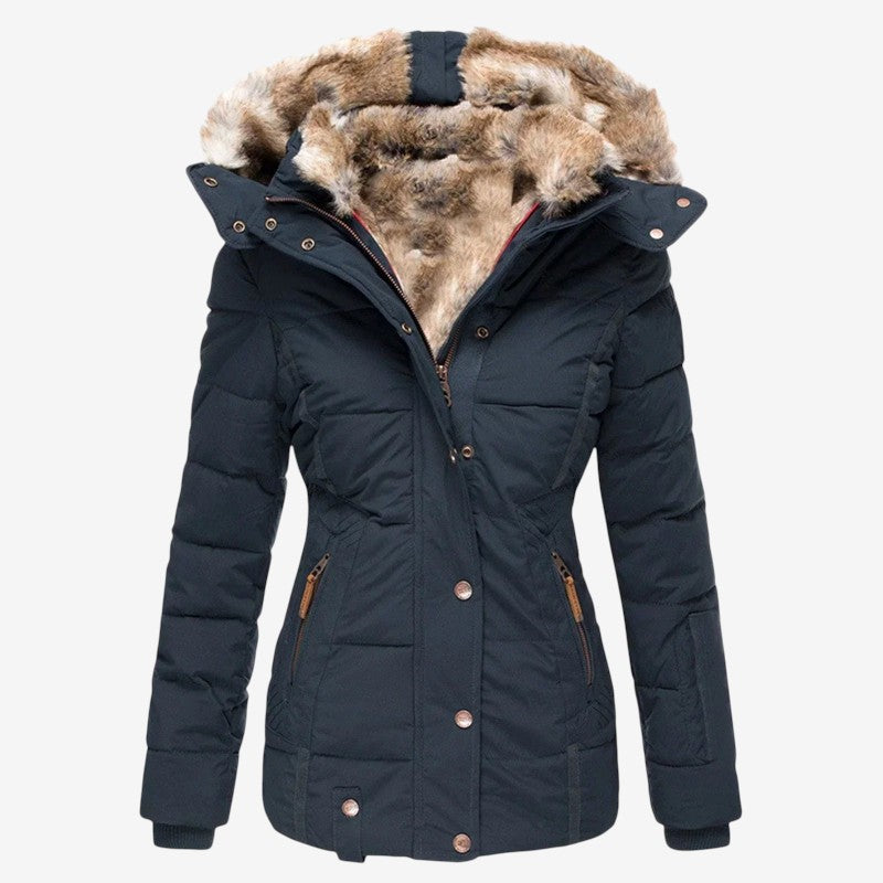 essica – Gewatteerde jas met lange mouwen kraagkap en ritszakken Velani