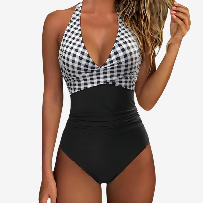 Elegant Women's Halter V Neck One Piece Swimsuit