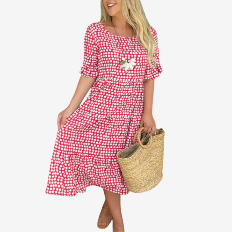 Women's Round Neck Dress with Short Sleeves