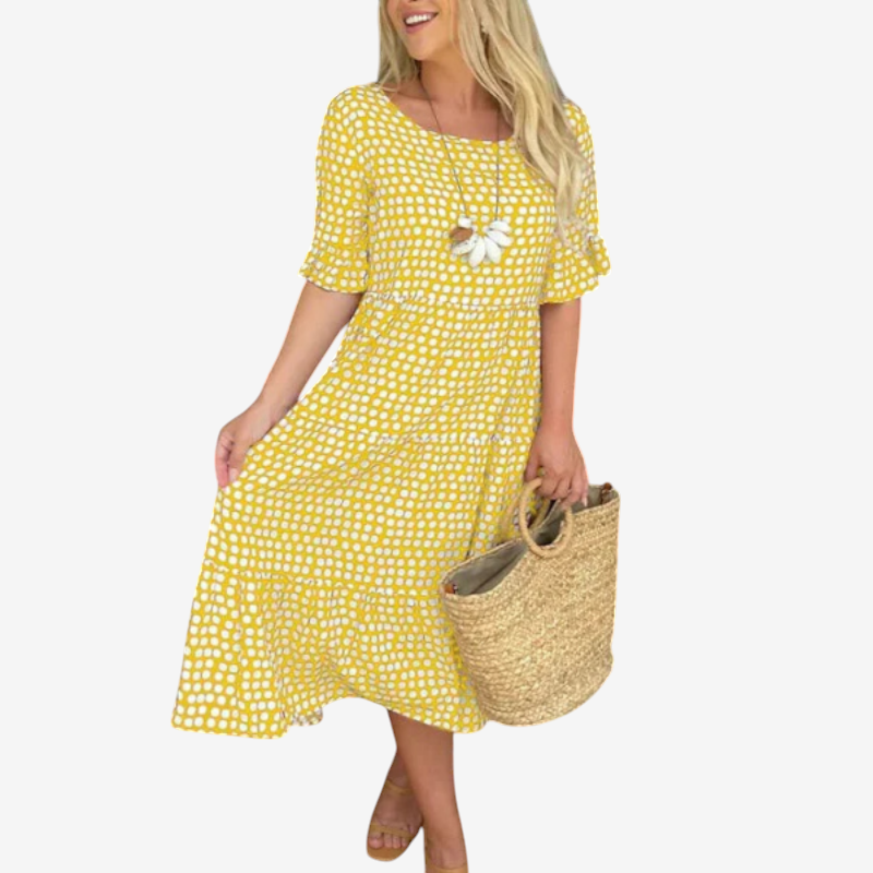 Women's Round Neck Dress with Short Sleeves