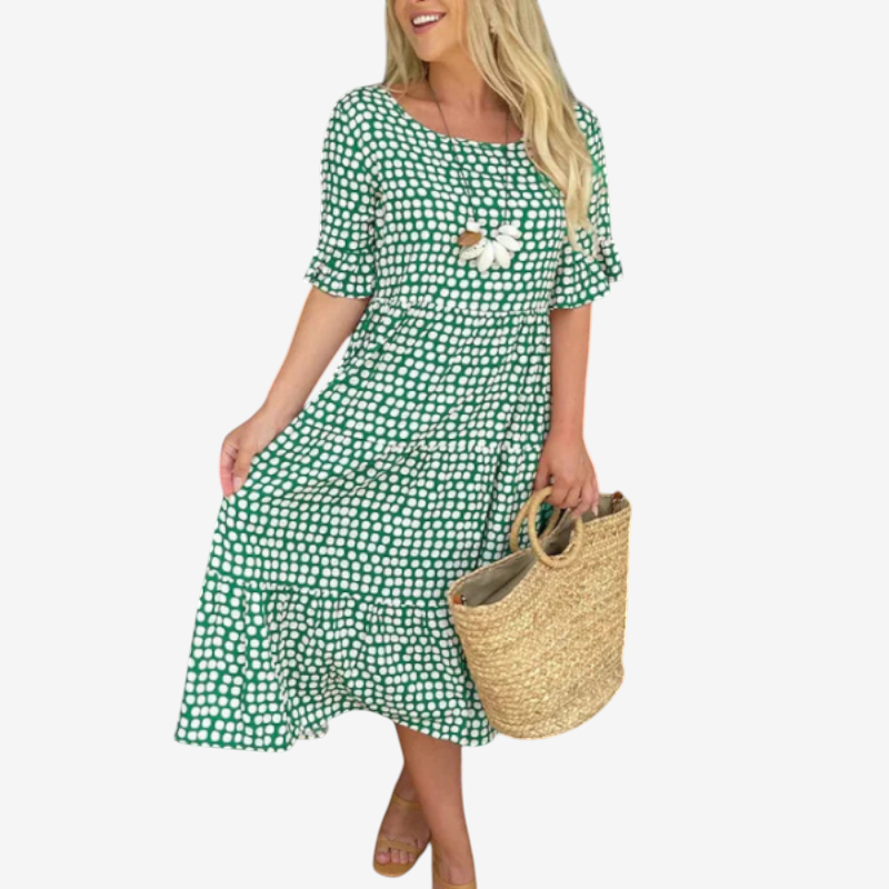 Women's Round Neck Dress with Short Sleeves