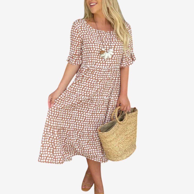 Women's Round Neck Dress with Short Sleeves