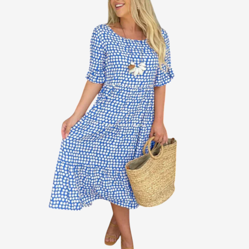 Women's Round Neck Dress with Short Sleeves