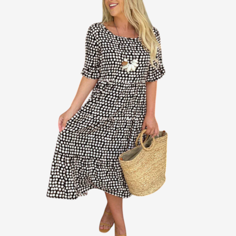 Women's Round Neck Dress with Short Sleeves